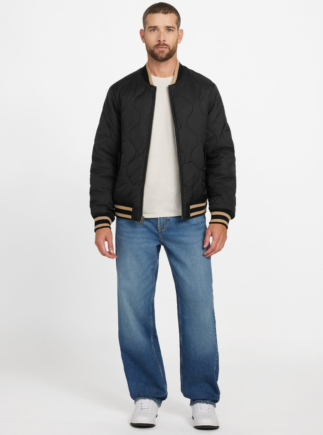 GUESS Mens Black Alameda Ripstop Bomber Jacket M5BL0EWFSZ2 Full View