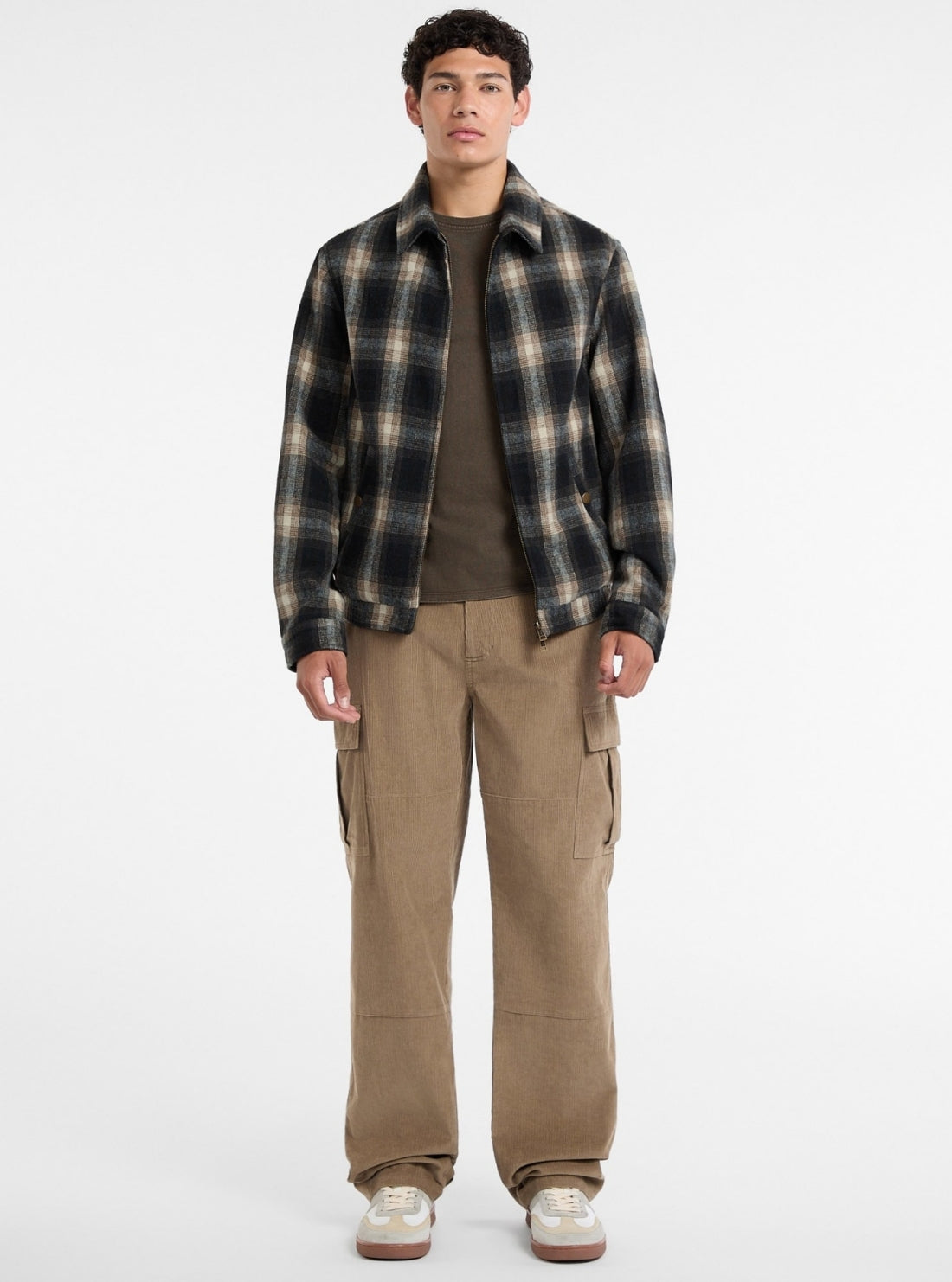 Guess Jeans Dark Brown Plaid Wool Jacket M5BL1CW2932 Full View