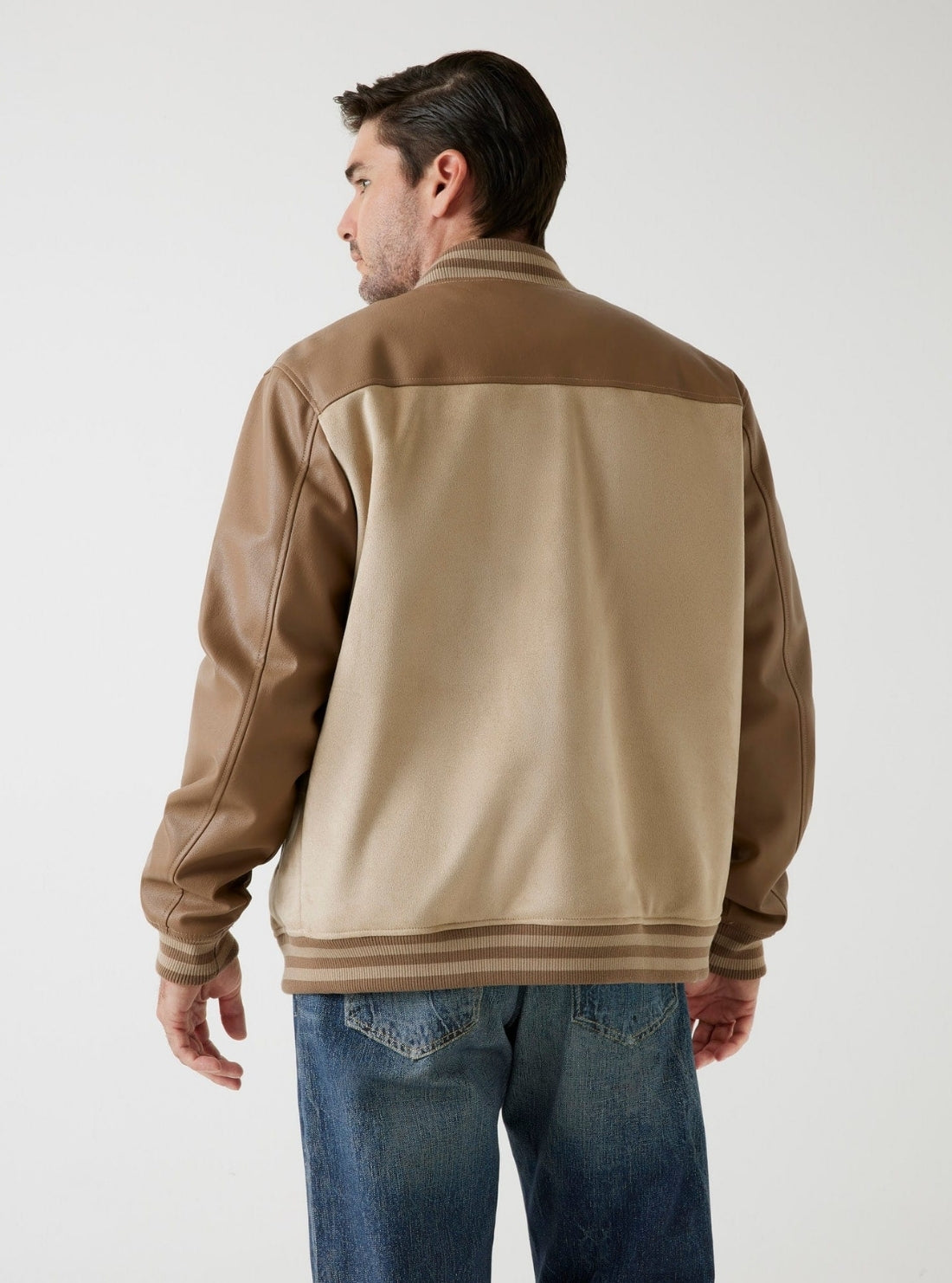 GUESS Mens Brown Varsity Bomber Jacket M5BL2BK1062 Back View