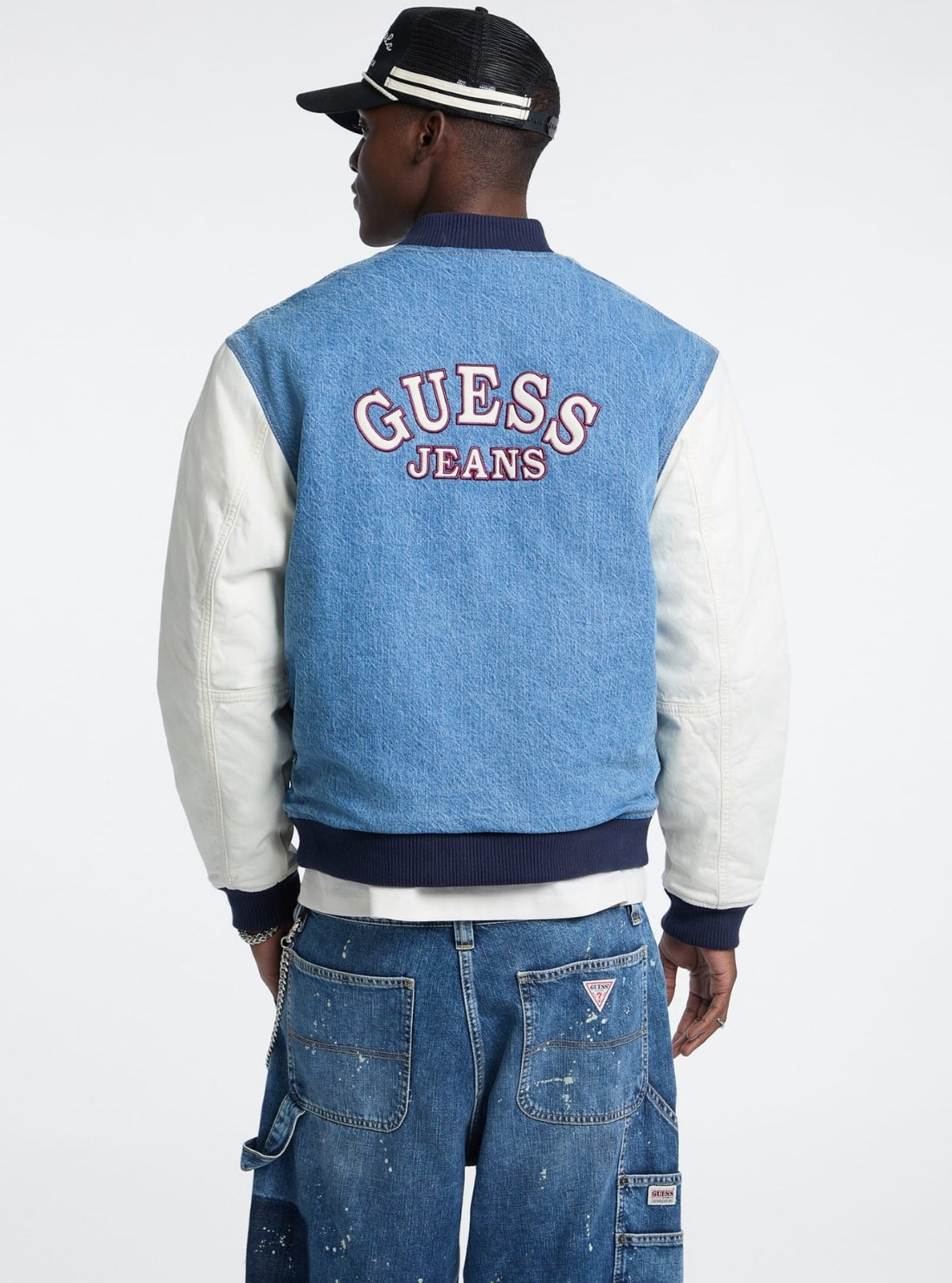 Guess Jeans Blue Denim Letterman Jacket M5BN59D5M54 Back View