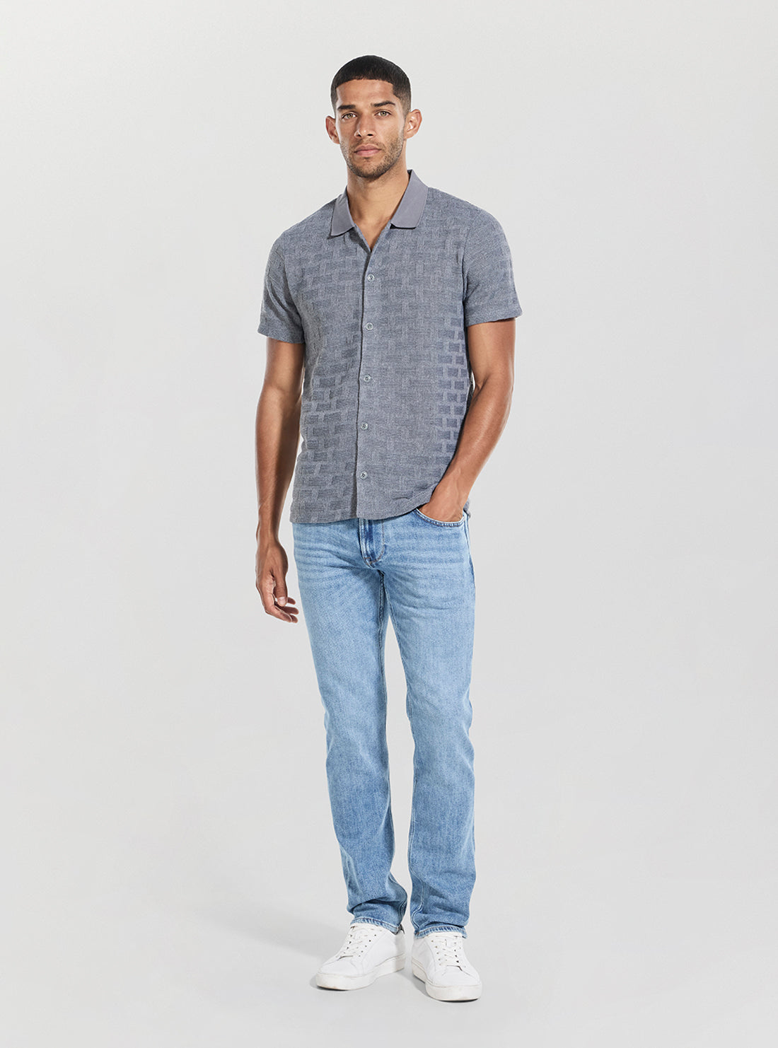 GUESS Mens Eco Grey Tristan Knitted Shirt M5BP21K0542 Full View