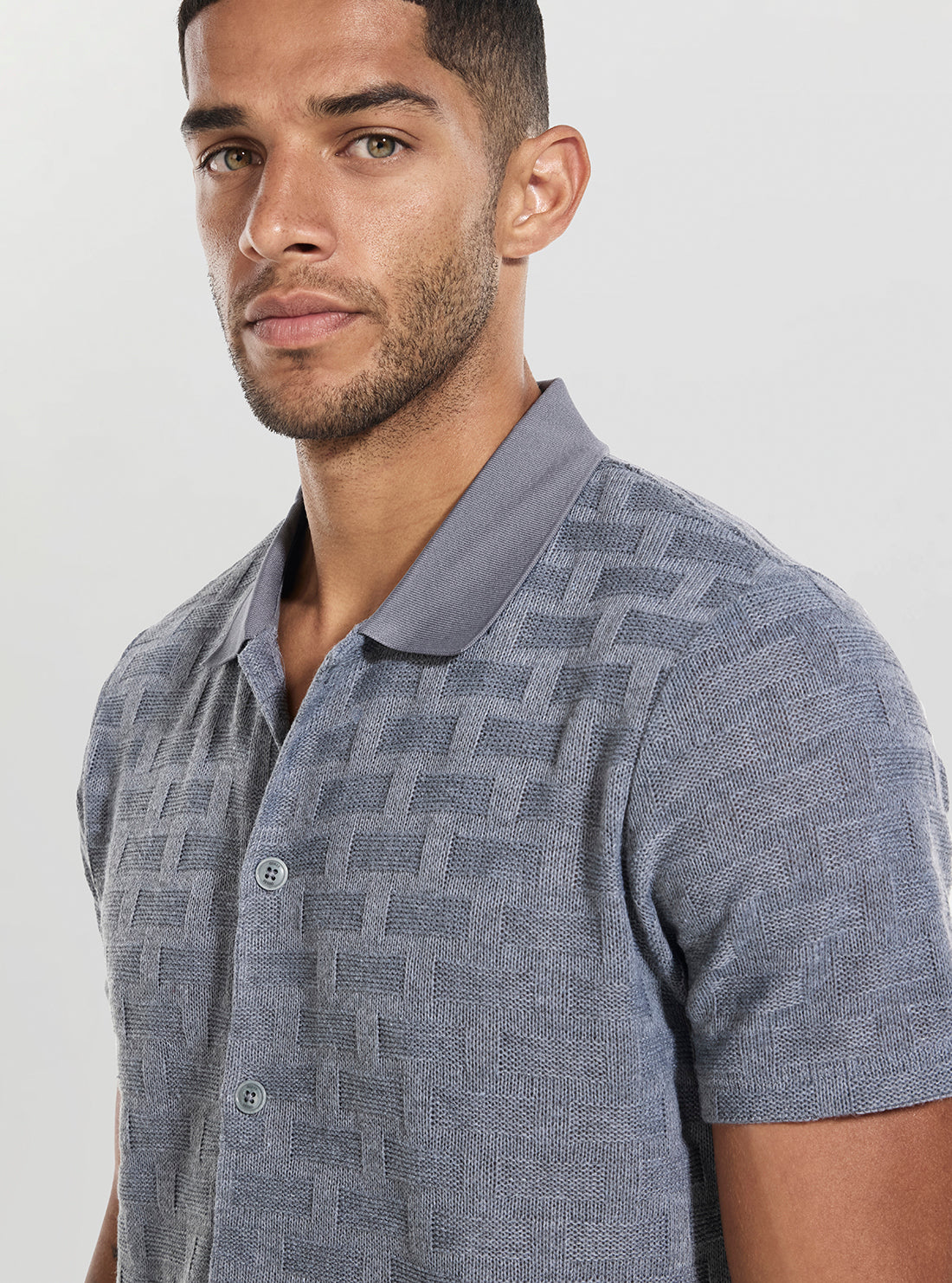 GUESS Mens Eco Grey Tristan Knitted Shirt M5BP21K0542 Detail View