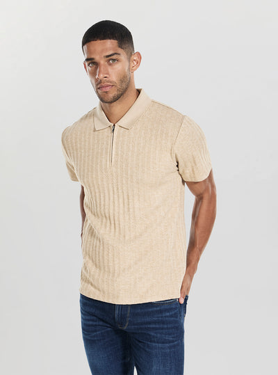 GUESS Mens Brown Grady Rib Zip Polo Shirt M5BP23K0780 Front View