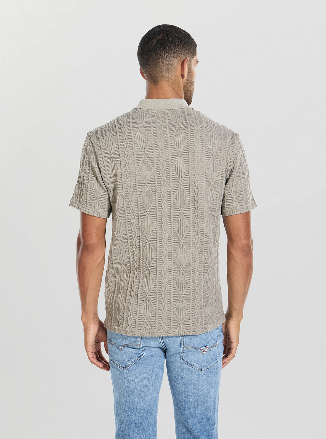 GUESS Mens Green Olin Textured Knitted Polo Shirt M5BP24K0760 Back View