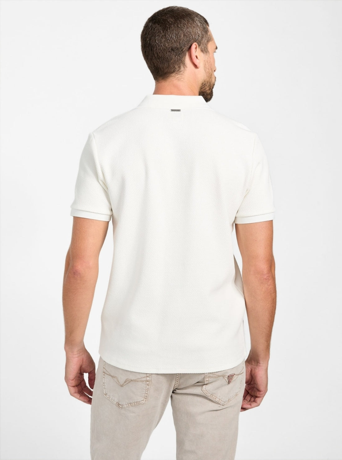 GUESS Mens Eco White Aaron Knit Button-Down Shirt M5BP26K0821 Back View
