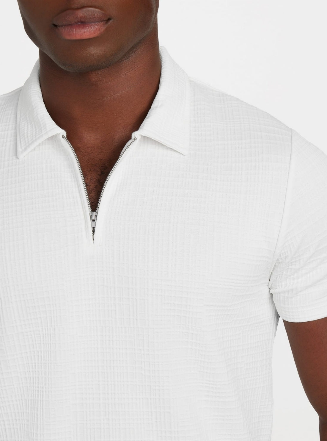 GUESS Mens Eco White Percy Textured Zip Polo Shirt M5BP31K0812 Detail View