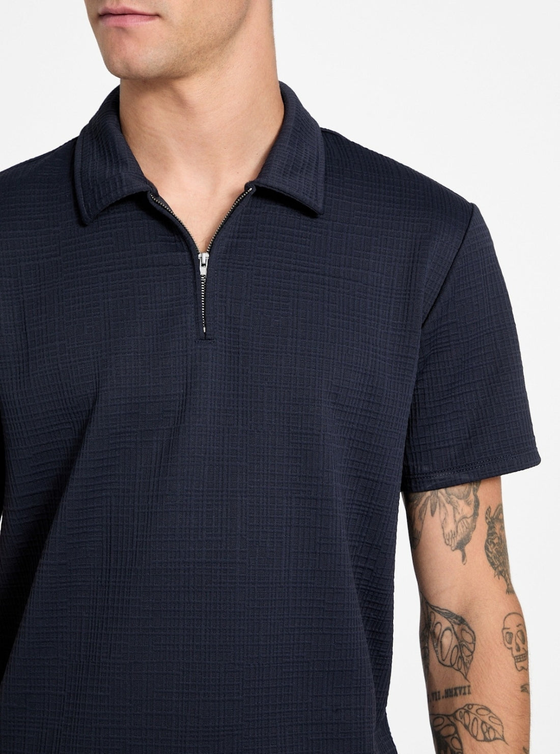 GUESS Mens Blue Eco Percy Textured Zip Polo Shirt M5BP31K0812 Detail View