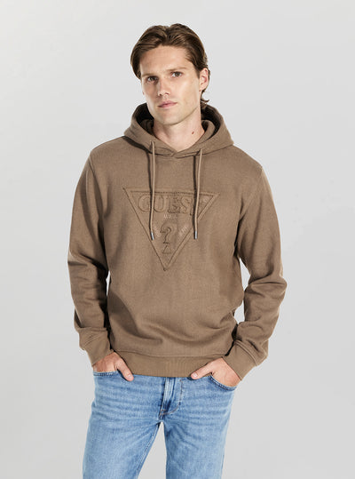 GUESS Mens Brown Logo Raw Patch Hoodie Sweatshirt M5BQ04K0961 Front View