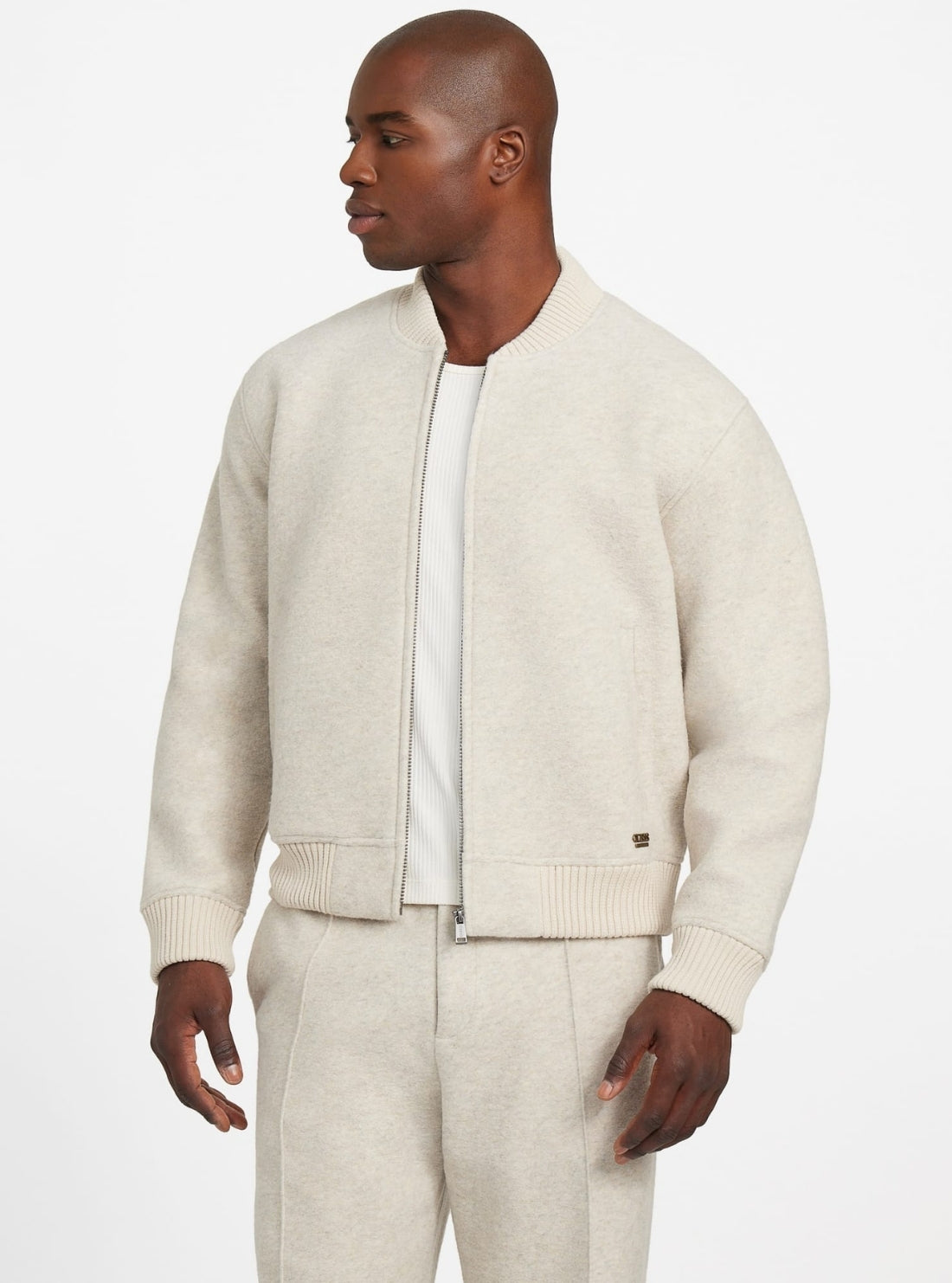 GUESS Mens Grey Scuba Melange Bomber Jacket M5BQ22K7640 Front View