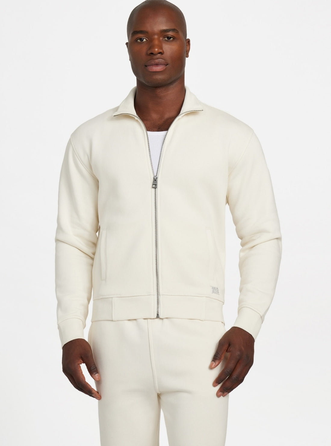GUESS Mens White 1981 Label Mockneck Jacket M5BQ70K9V31 Front View