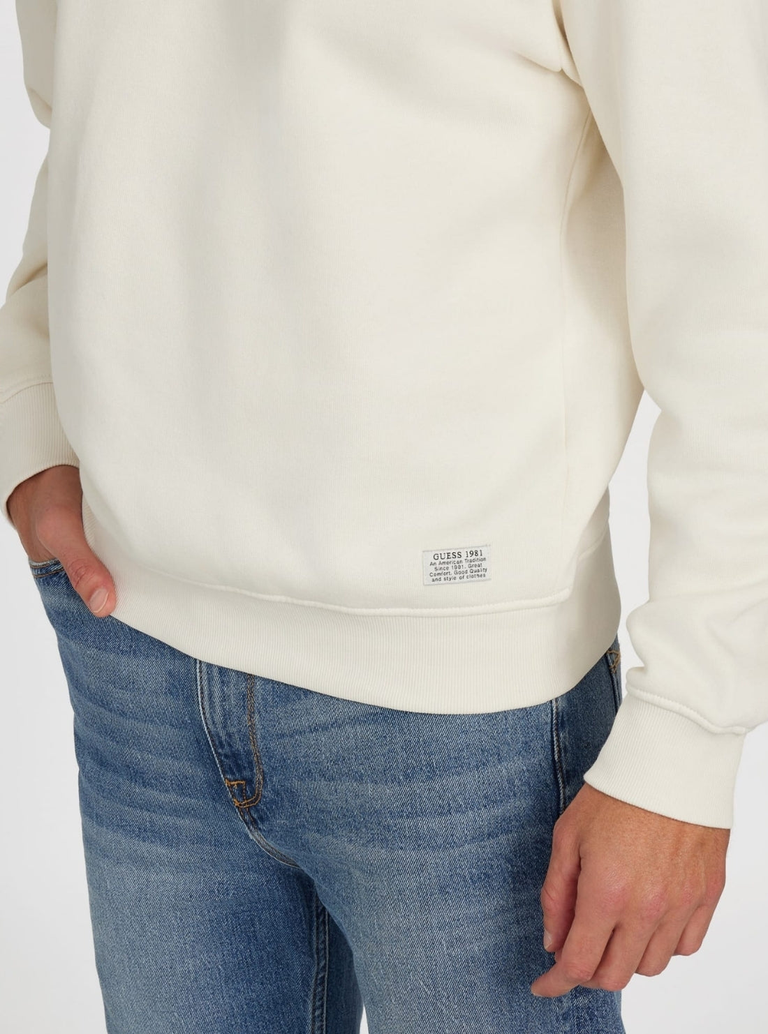 GUESS Mens Eco White 1981 Label Sweatshirt M5BQ71K9V31 Detail View