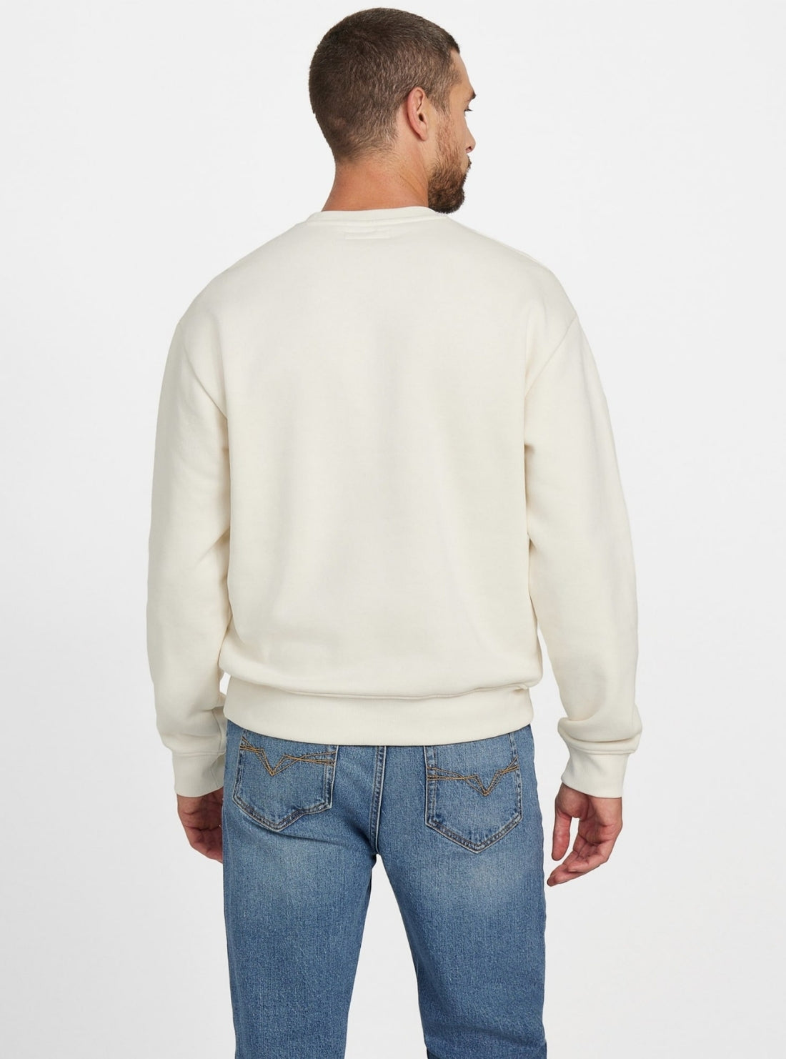 GUESS Mens Eco White 1981 Label Sweatshirt M5BQ71K9V31 Back View