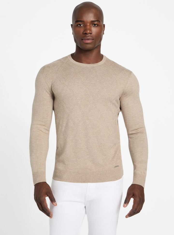GUESS Mens Brown Jamaar Stitched Sweater M5BR08Z0432 Front View
