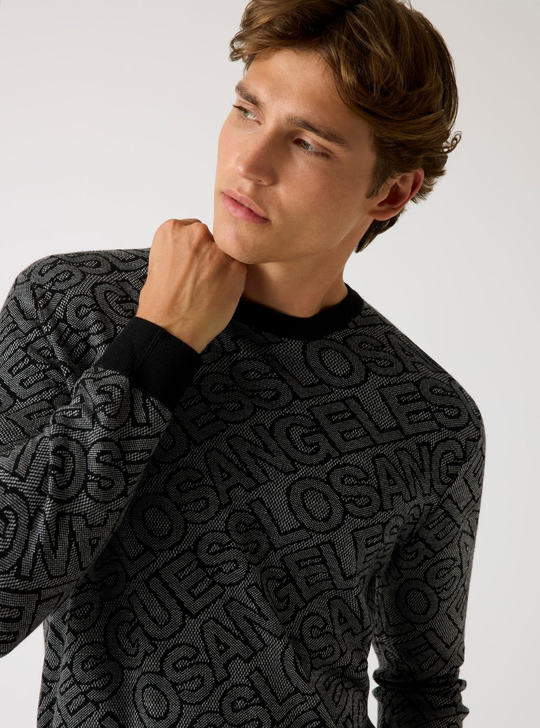 GUESS Mens Black Jarrod All-Over Jacquard Sweater M5BR11Z0442 Detail View