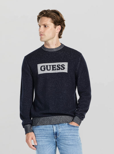 GUESS Mens Blue Jack Cotton Box Logo Sweater M5BR28Z0531 Front View