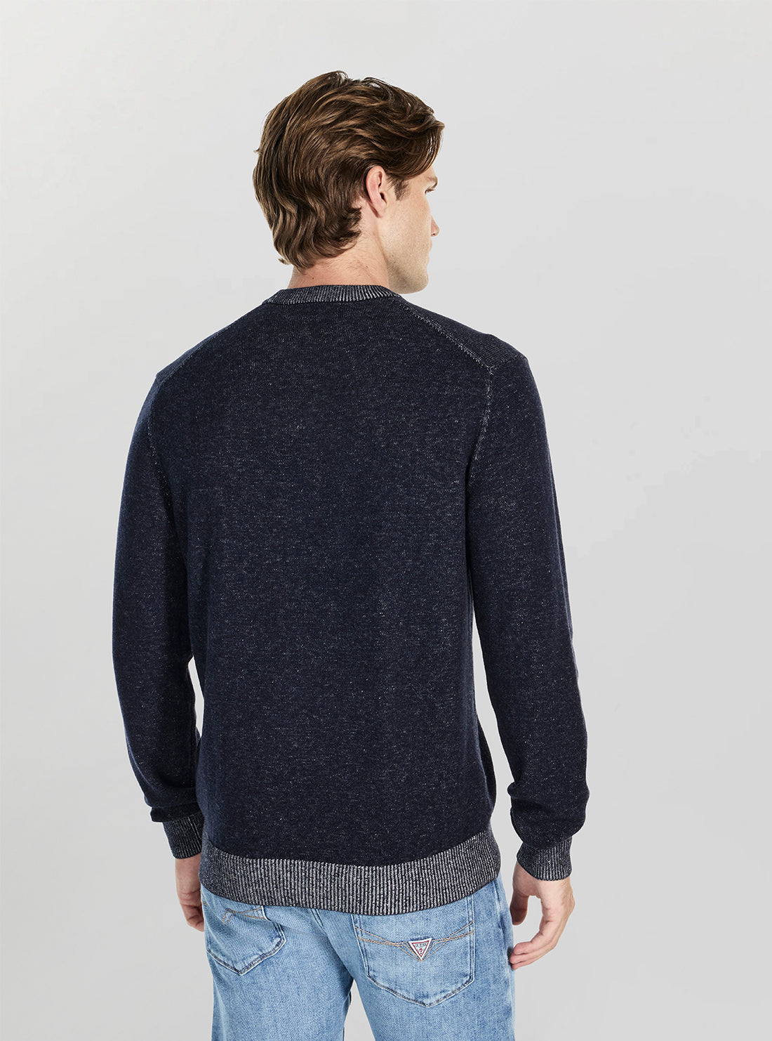 GUESS Mens Blue Jack Cotton Box Logo Sweater M5BR28Z0531 Back View