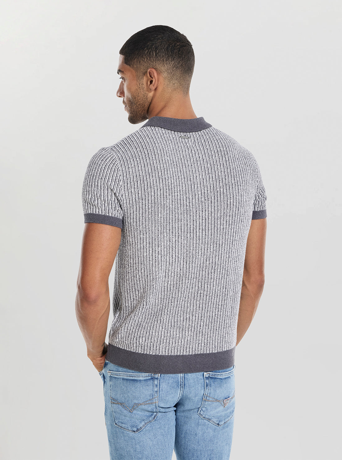 GUESS Mens Grey Isaac Textured Polo Shirt M5BR36Z3860 Back View
