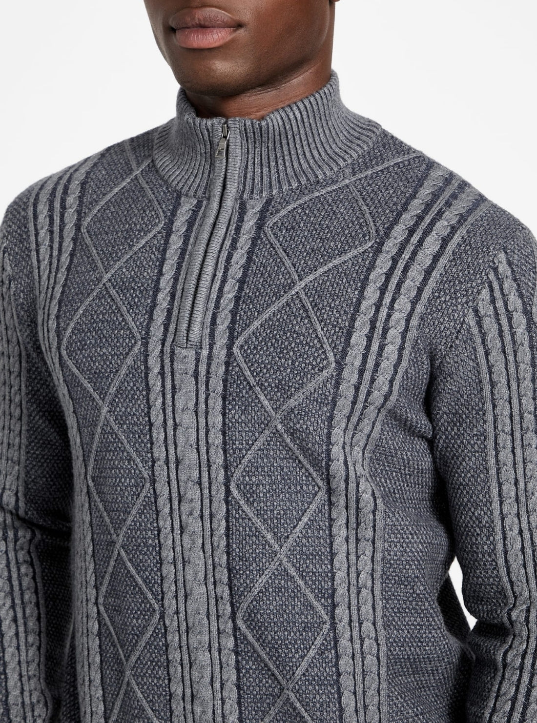 GUESS Mens Eco Marine Heather Noel Cable Sweater M5BR44Z2ZK2 Detail View