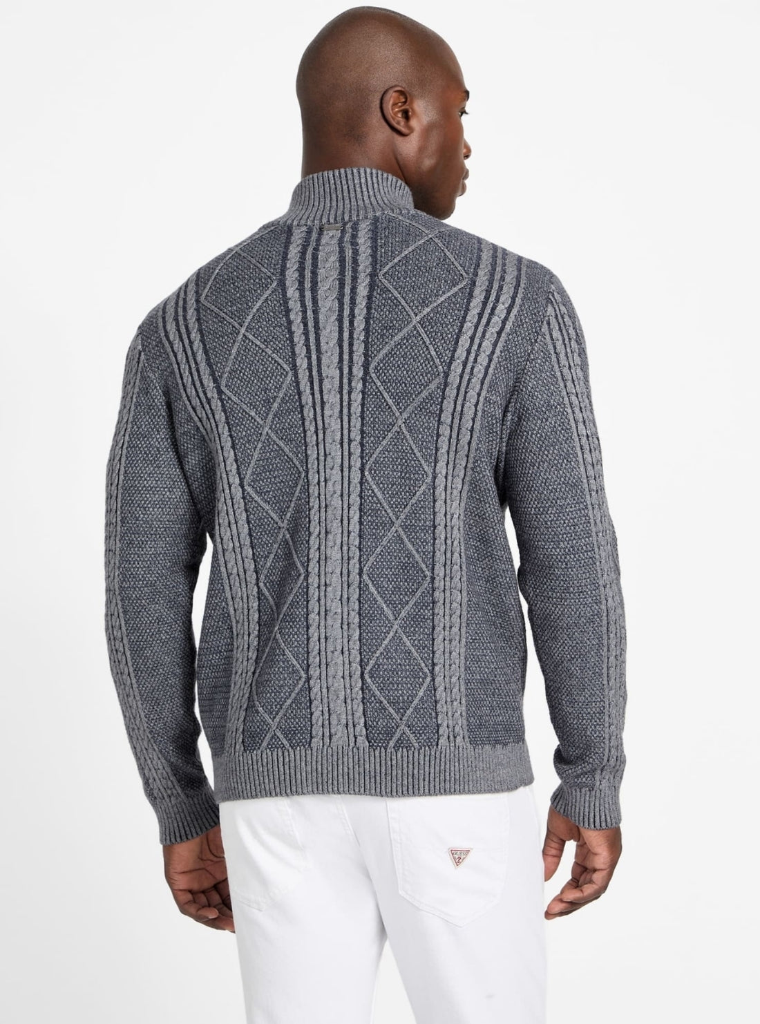 GUESS Mens Eco Marine Heather Noel Cable Sweater M5BR44Z2ZK2 Back View