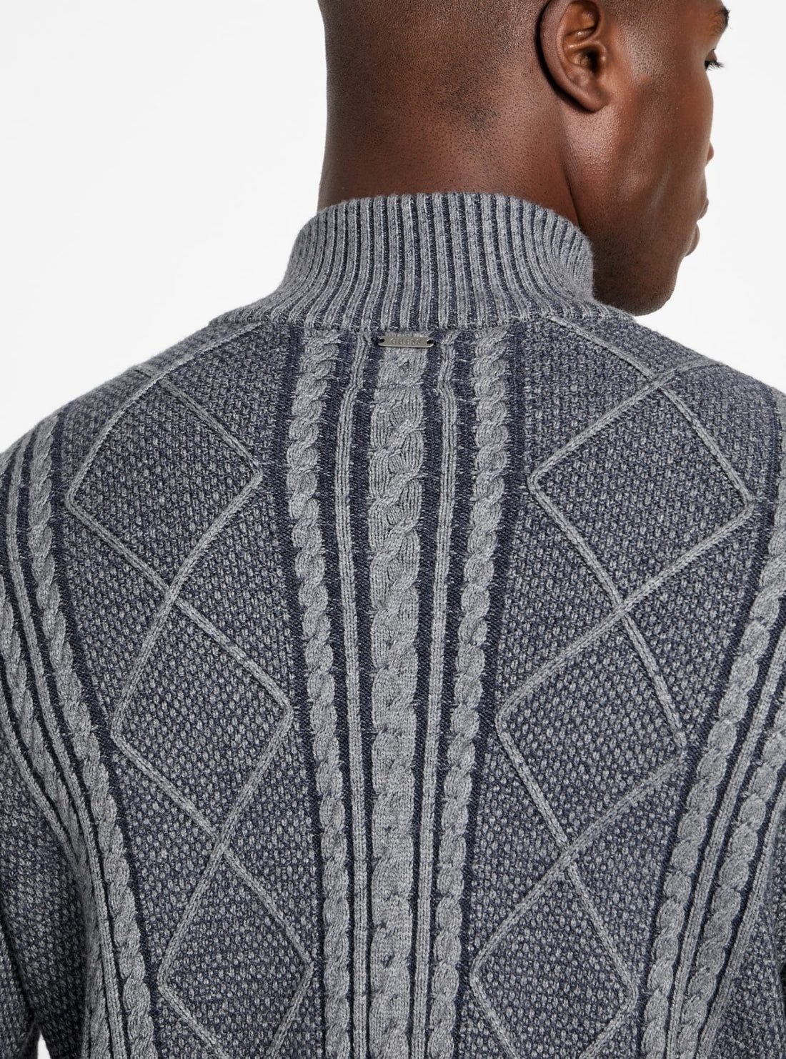 GUESS Mens Eco Marine Heather Noel Cable Sweater M5BR44Z2ZK2 Back View