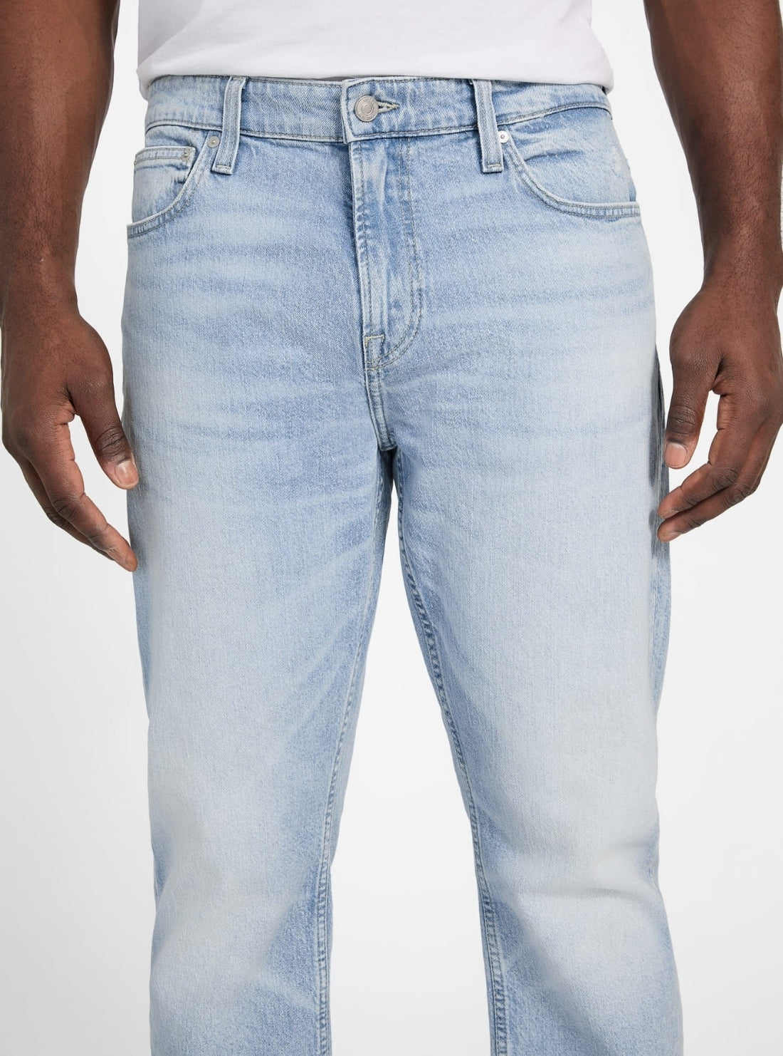 GUESS Mens Eco Rodeo Mid-Rise Straight Jeans in Light Wash M5GA31D4Z80 Detail View