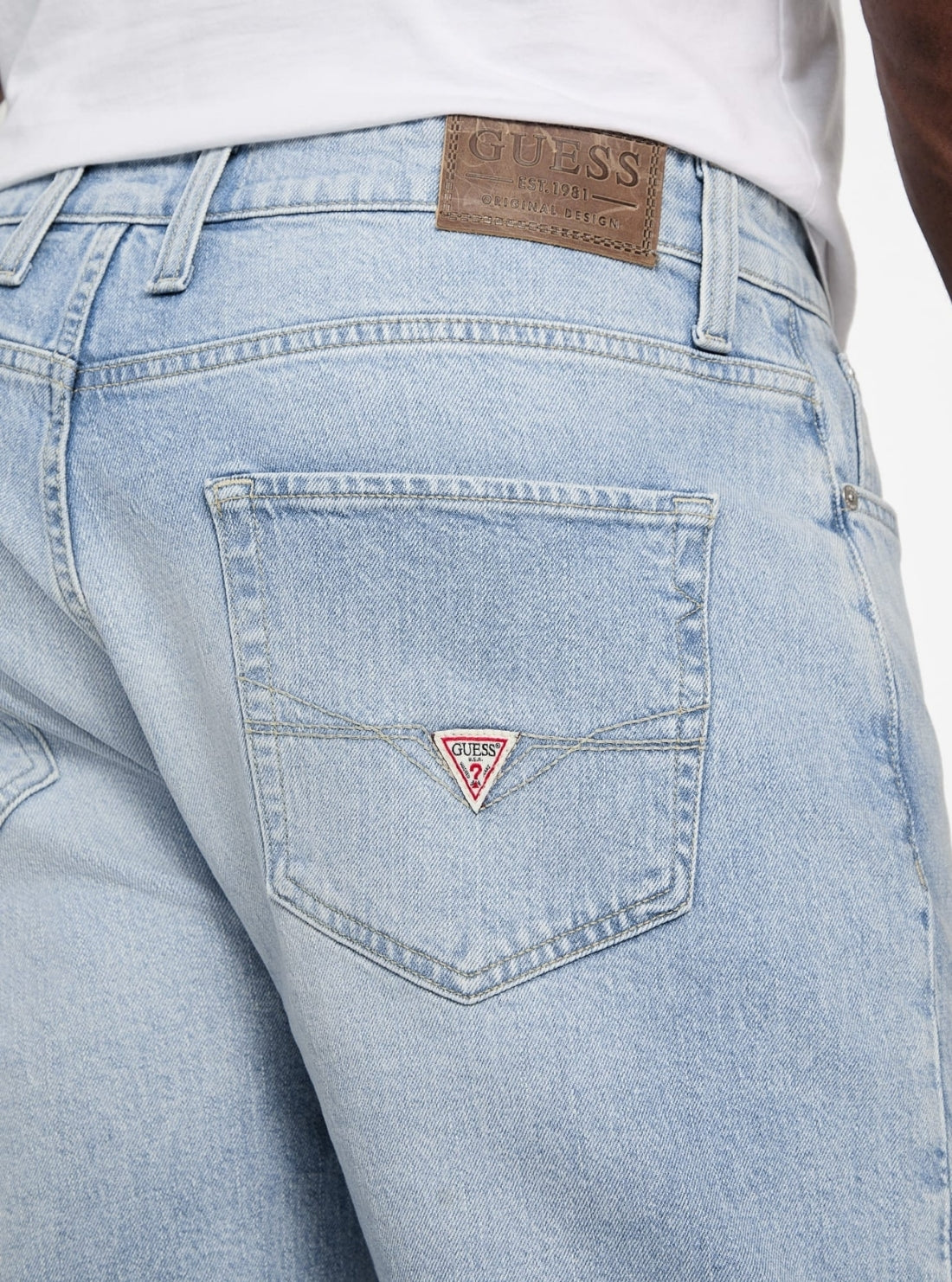 GUESS Mens Eco Rodeo Mid-Rise Straight Jeans in Light Wash M5GA31D4Z80 Back Detail View