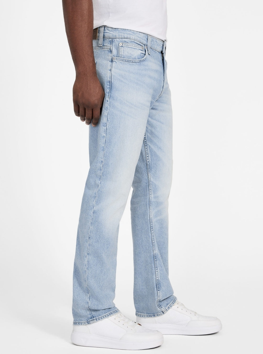 GUESS Mens Eco Rodeo Mid-Rise Straight Jeans in Light Wash M5GA31D4Z80 Side View