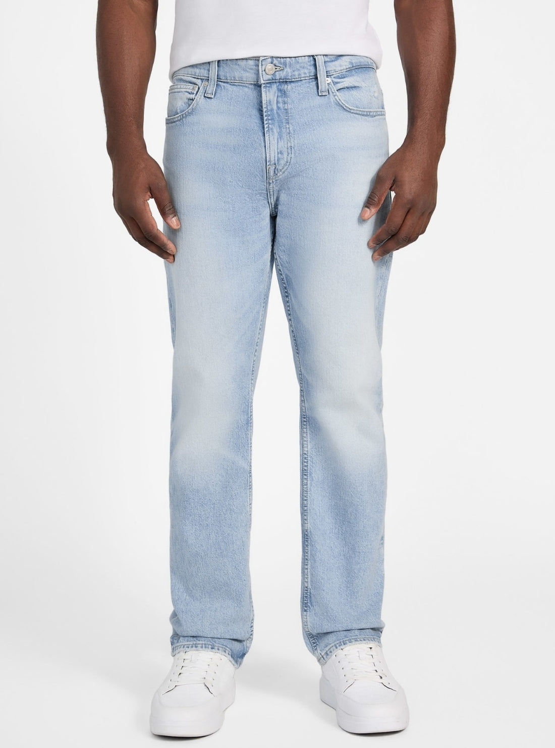 GUESS Mens Eco Rodeo Mid-Rise Straight Jeans in Light Wash M5GA31D4Z80 Front View