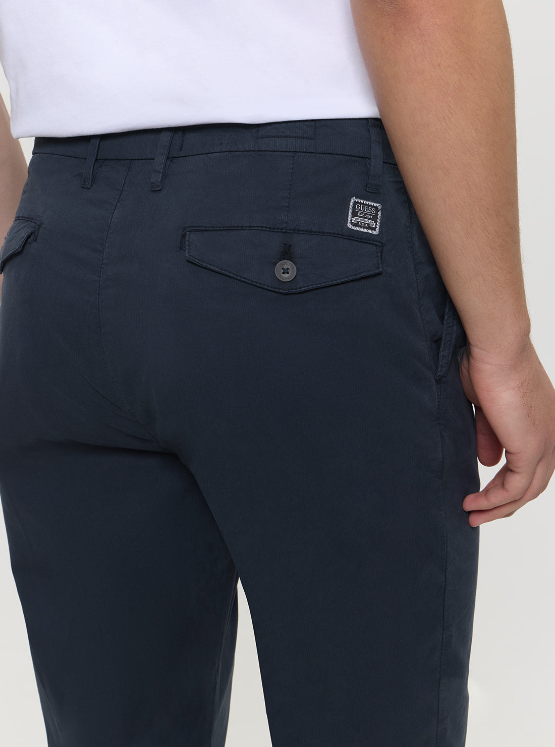 GUESS Mens Blue Mid-Rise Slim Fit Taylor Chino Pants M5GB24WH4GA Detail View