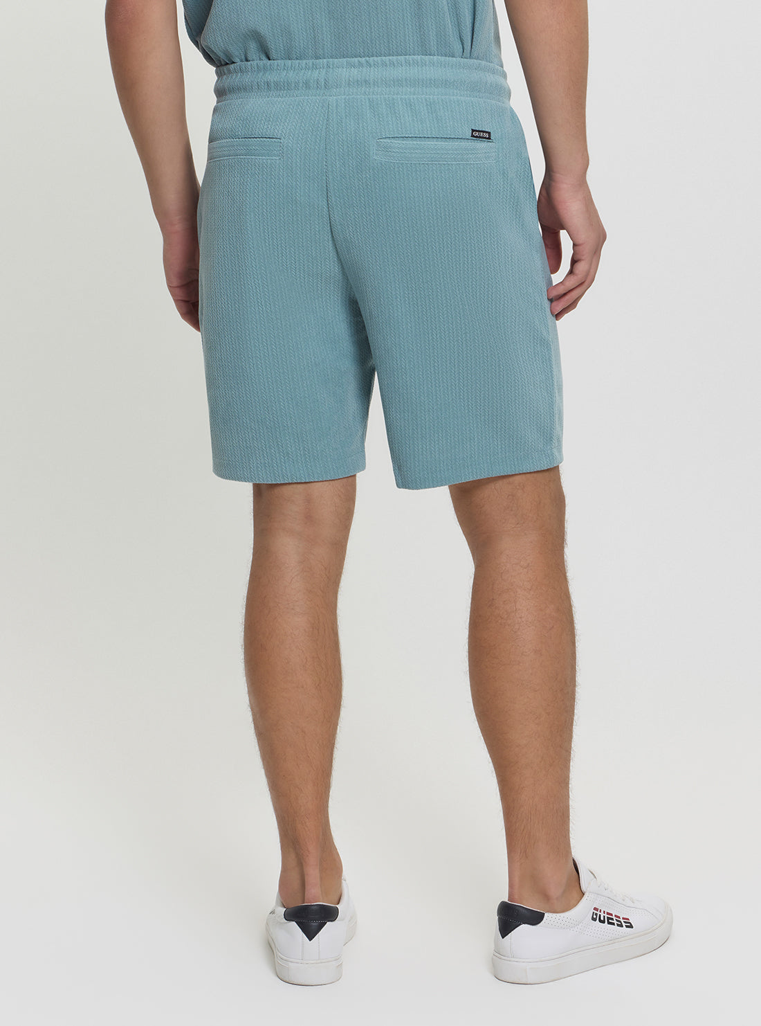 GUESS Mens Blue Baron Textured Knitted Shorts M5GD41KCRY0 Back View