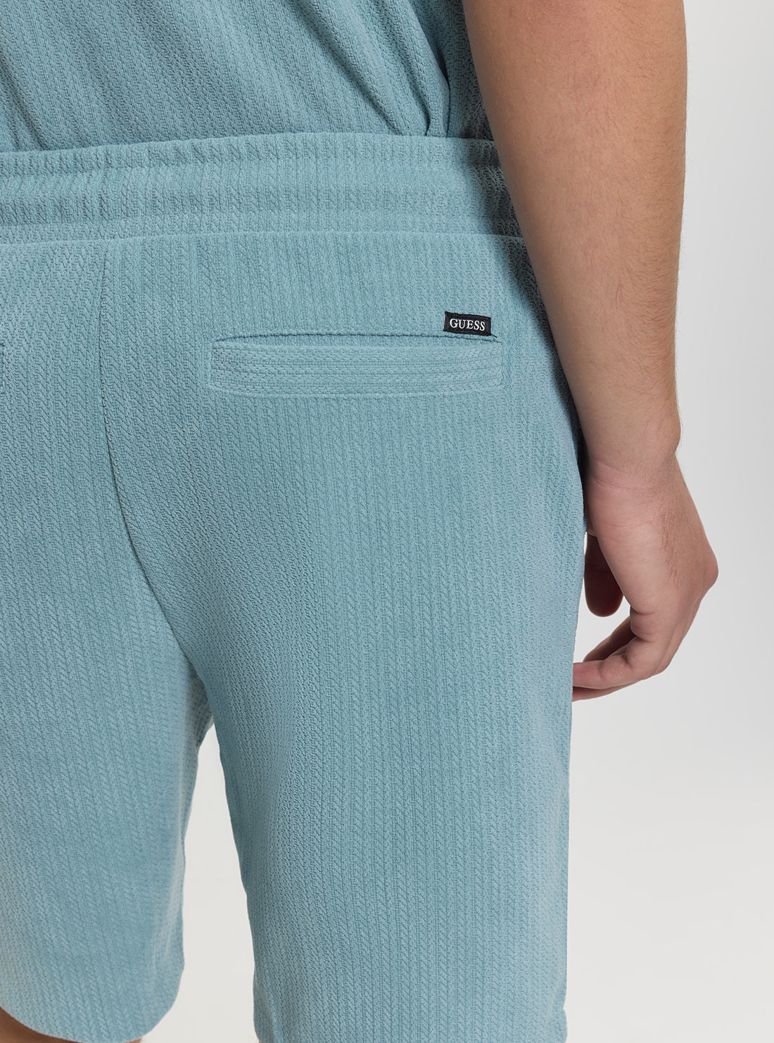 GUESS Mens Blue Baron Textured Knitted Shorts M5GD41KCRY0 Detail View