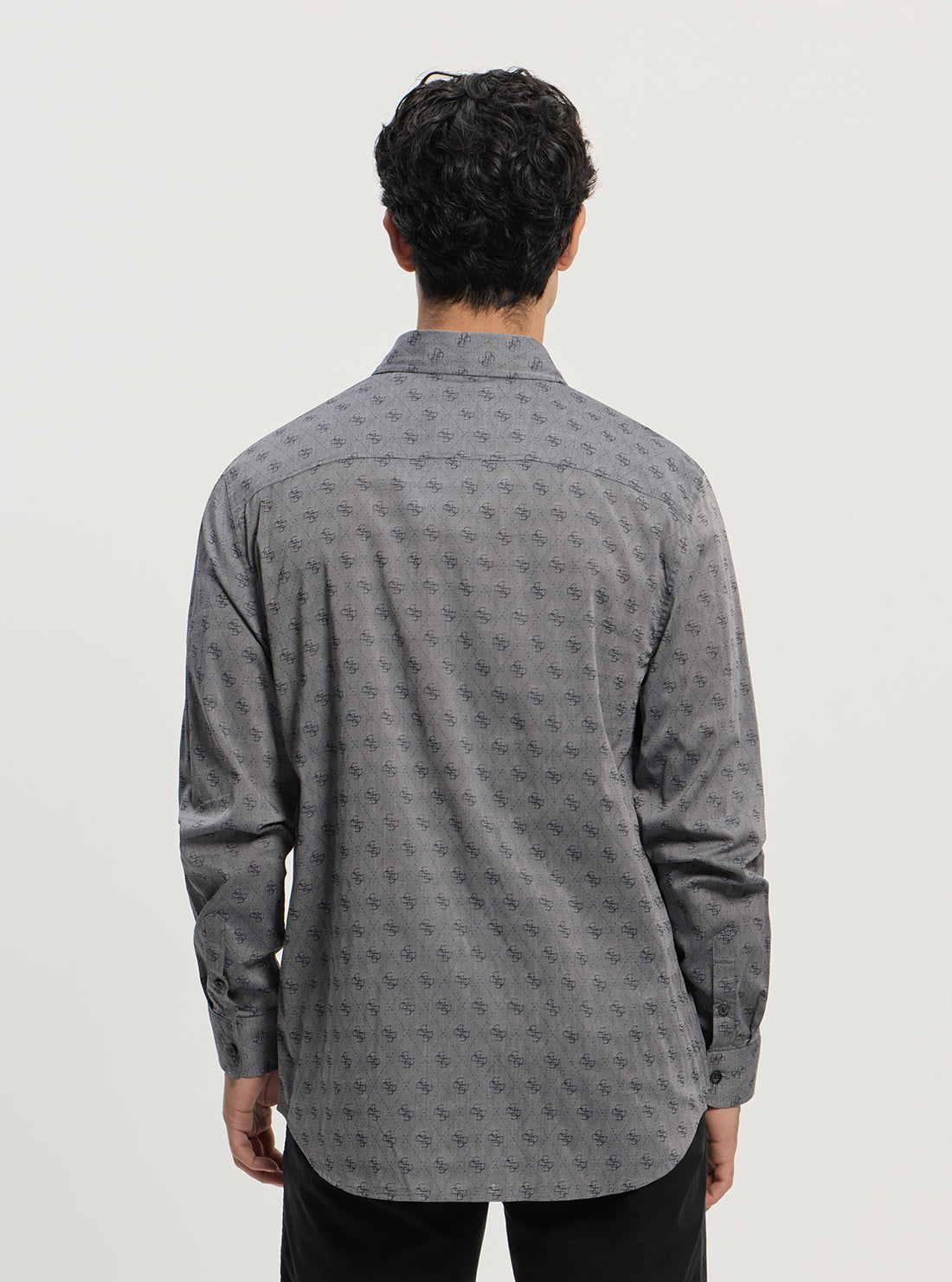 GUESS Mens Blue Logo Jacquard Long Sleeve Shirt M5GH65WFXX1 Back View
