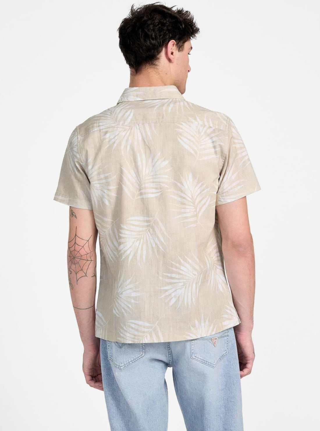 GUESS Mens Beige Textured Palm Shirt M5GH68WH3A0 Back View
