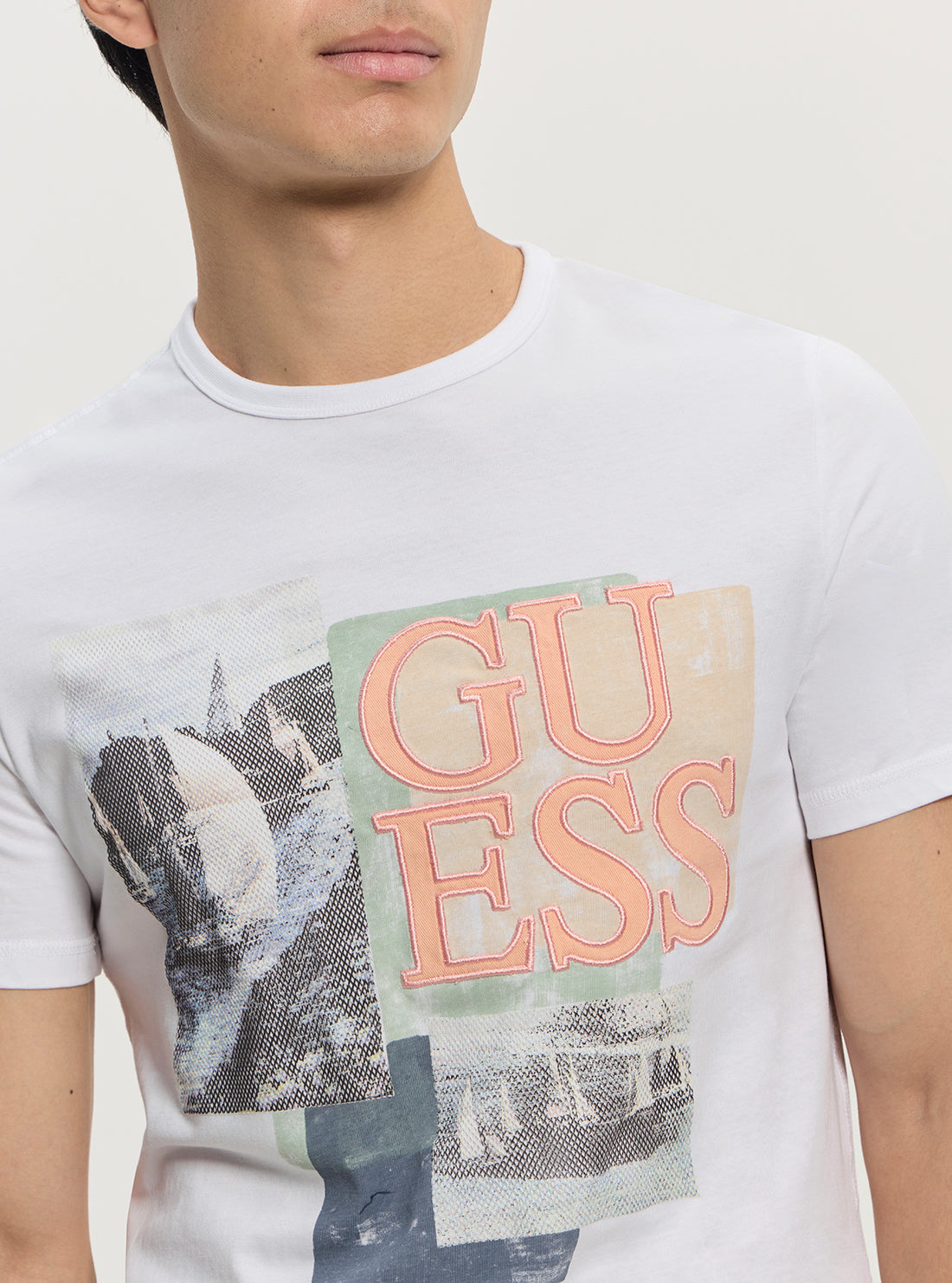 GUESS Mens White Sail Boat Logo T-Shirt M5GI04I3Z14 Detail View