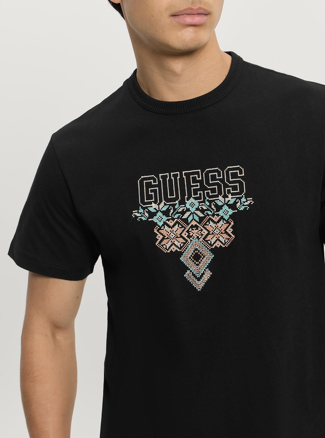 GUESS Mens Black Regular Fit Triangle Logo T-Shirt M5GI11K8FQ4 Detail View