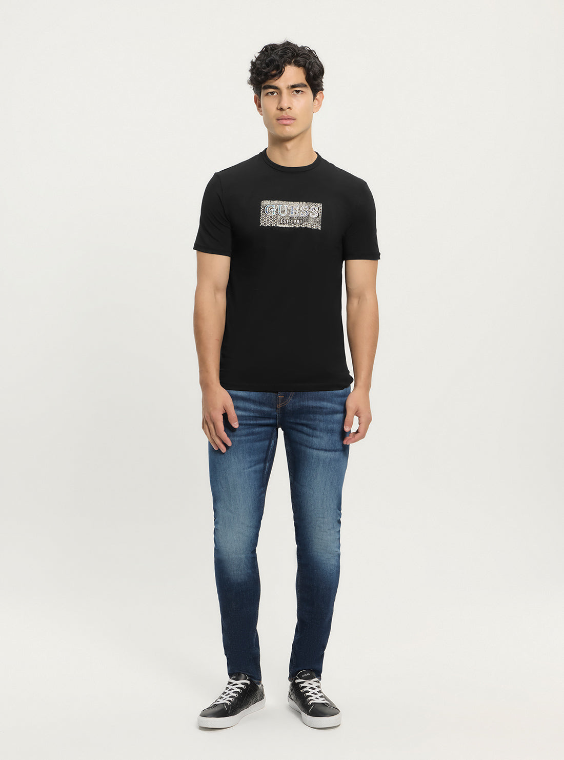 GUESS Mens Black Front Box Logo T-Shirt M5GI19J1314 Full View