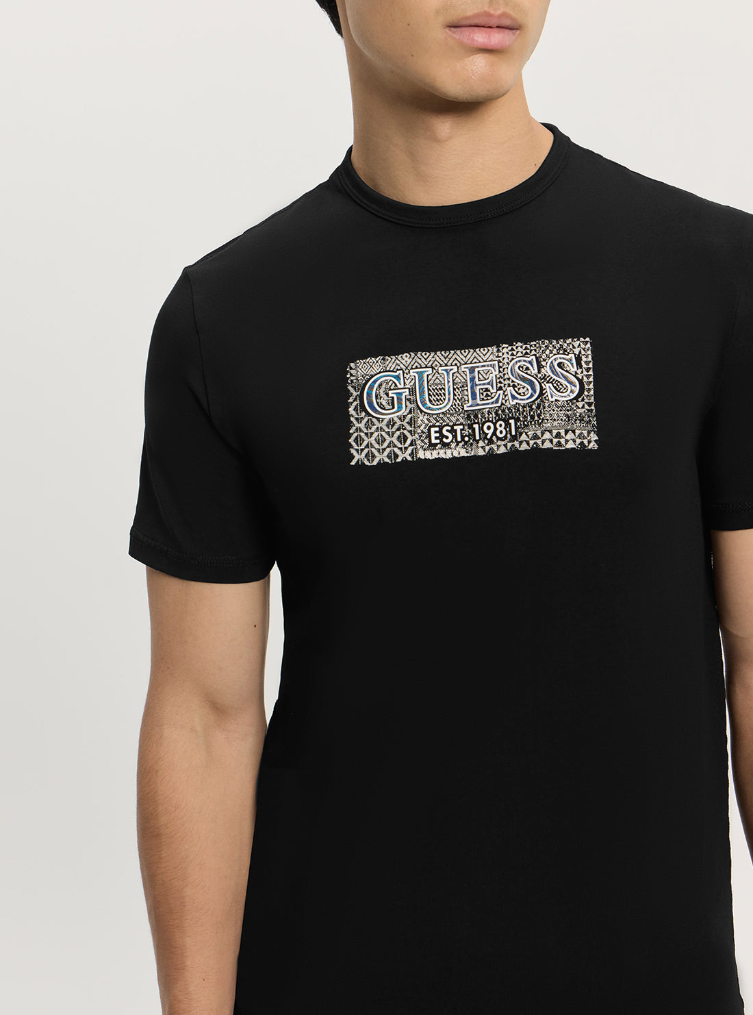GUESS Mens Black Front Box Logo T-Shirt M5GI19J1314 Detail View