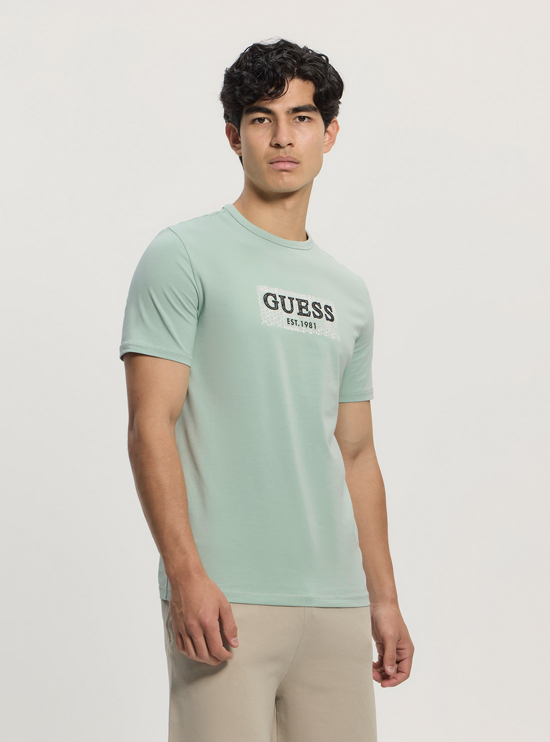 GUESS Mens Green Front Box Logo T-Shirt M5GI19J1314 Front Side View