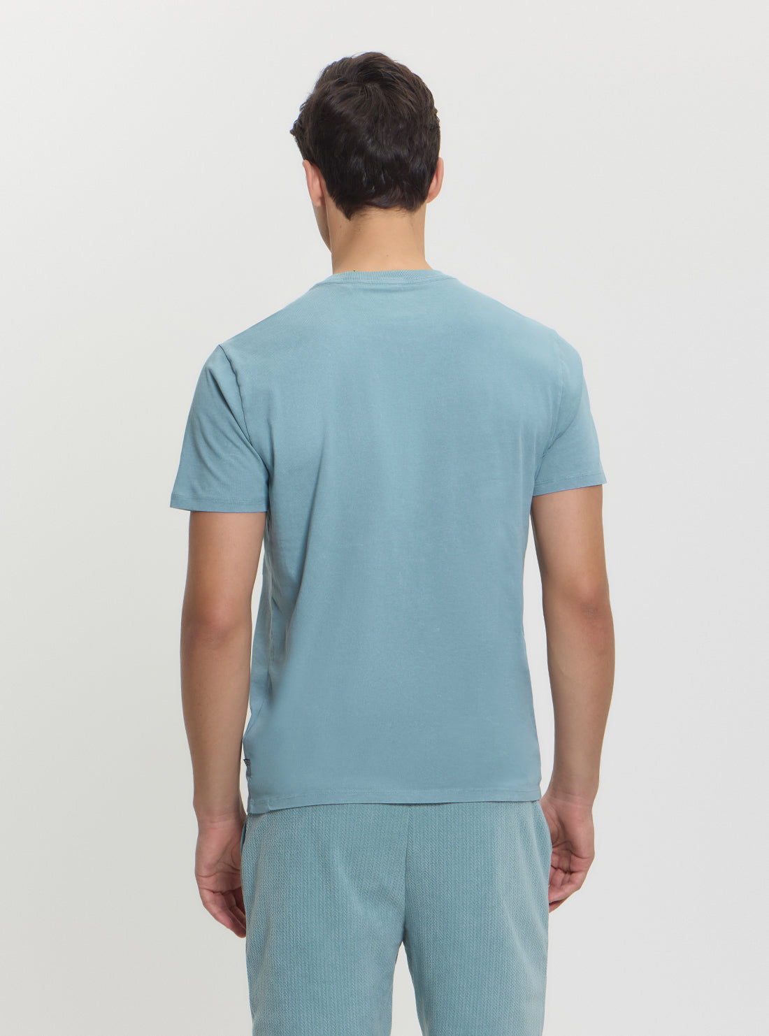 GUESS Mens Blue Multi World Stamp Basic T-Shirt M5GI38KBW41 Back View