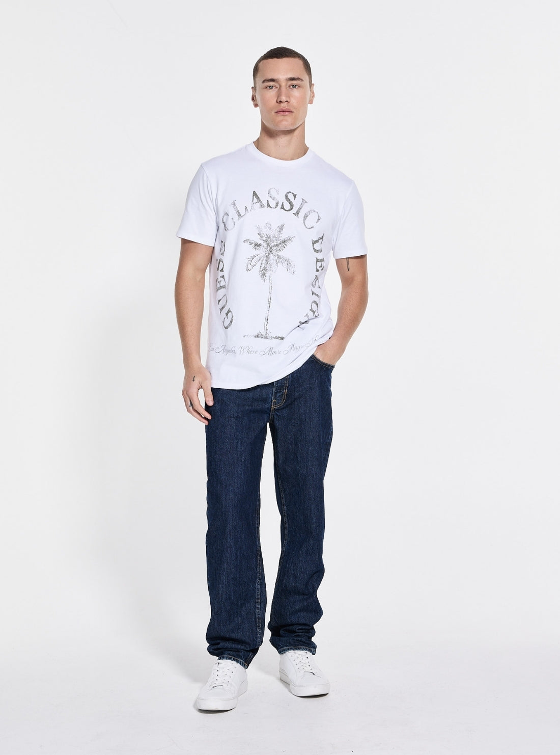 GUESS Mens White Basic Guess Classic Design T-Shirt Full View