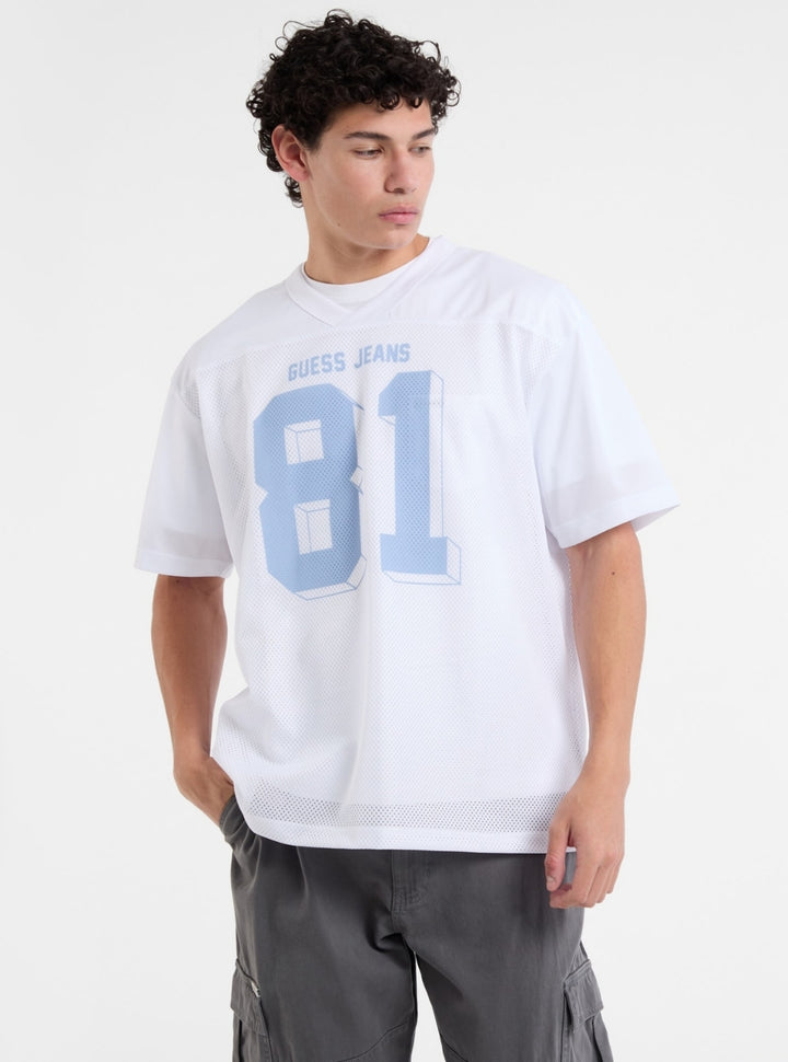 Guess Jeans White Oversized 81 Mesh T-Shirt M5GI48KCTE2 Front View