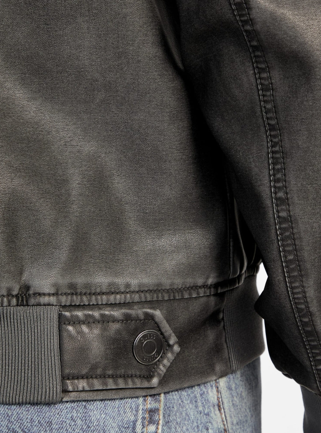 GUESS Mens Black Faux-Leather Aviator Bomber Jacket M5GL25WH730 Detail View