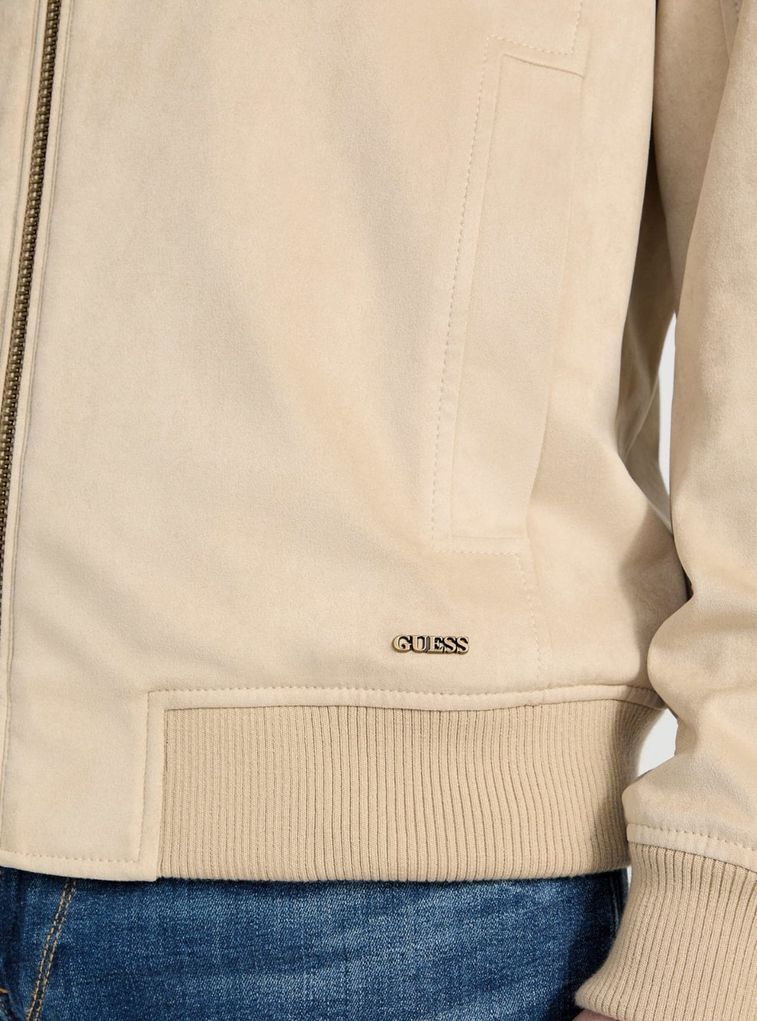 GUESS Mens Eco Beige Faux-Suede Flight Jacket M5GL27WH752 Detail View