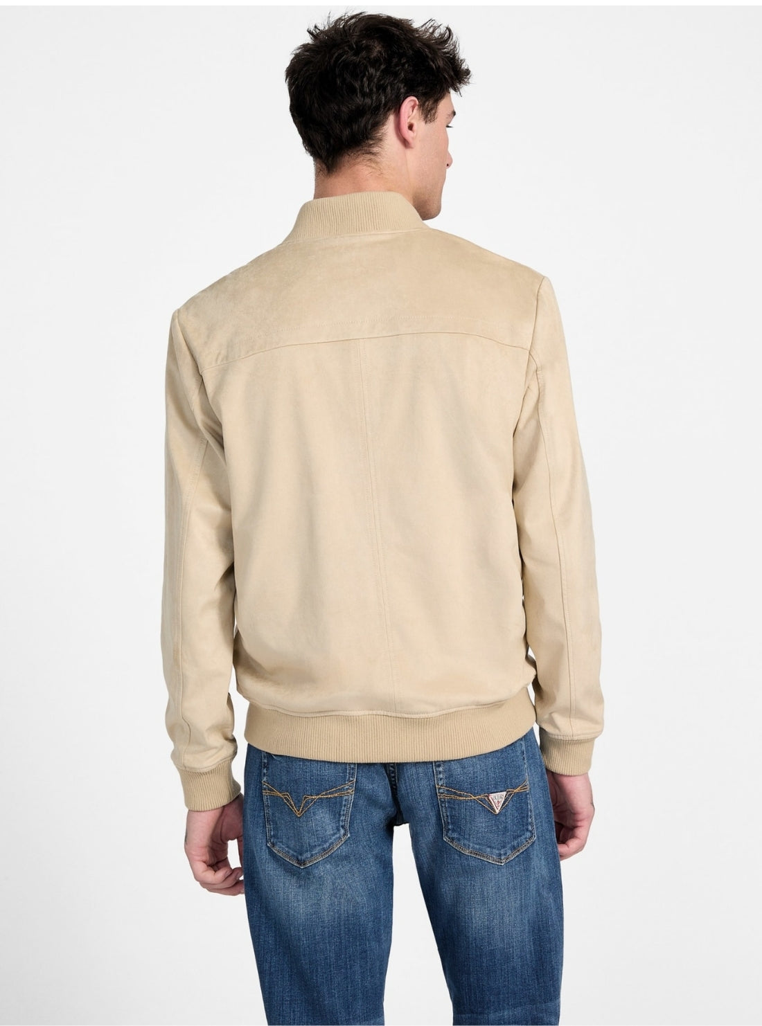 GUESS Mens Eco Beige Faux-Suede Flight Jacket M5GL27WH752 Back View