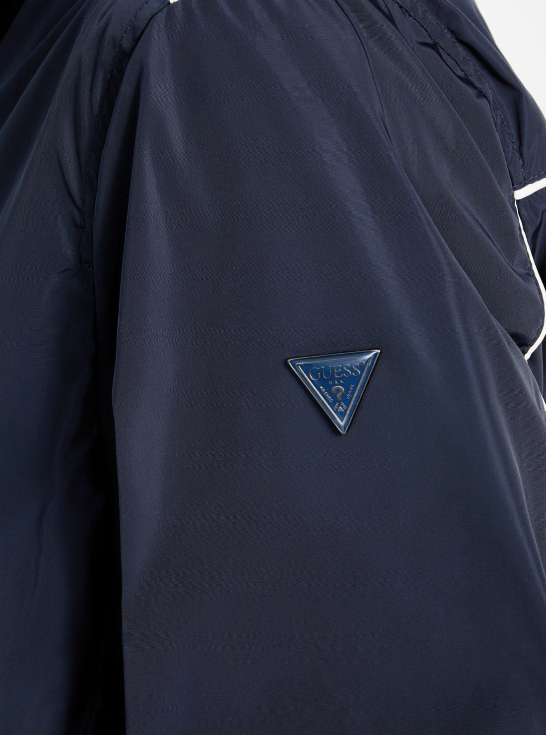 GUESS Mens Eco Blue Urban Satin Bomber Jacket M5GL28WH762 Detail View