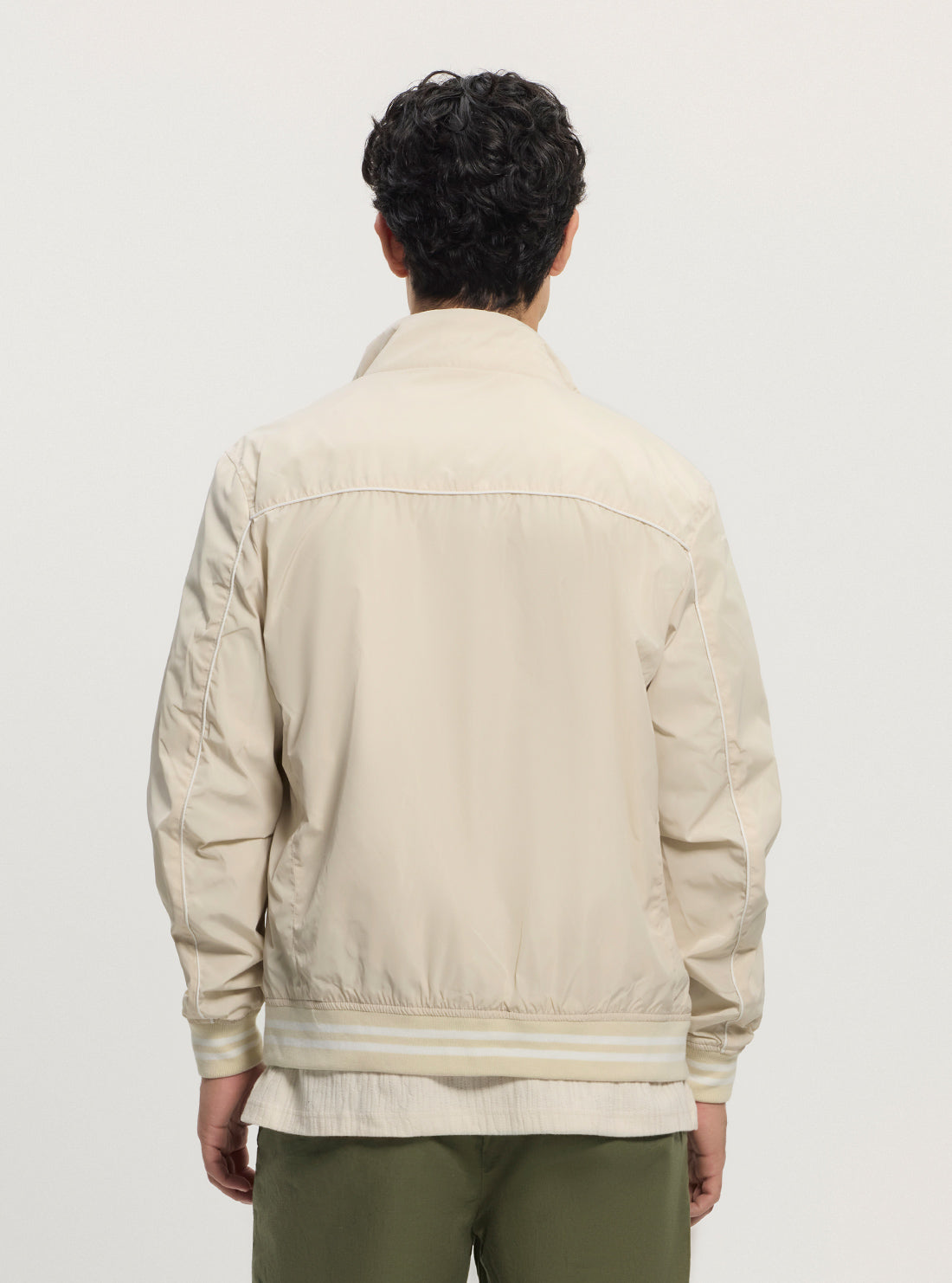 GUESS Mens Eco Beige Urban Satin Bomber Jacket M5GL28WH762 Back View