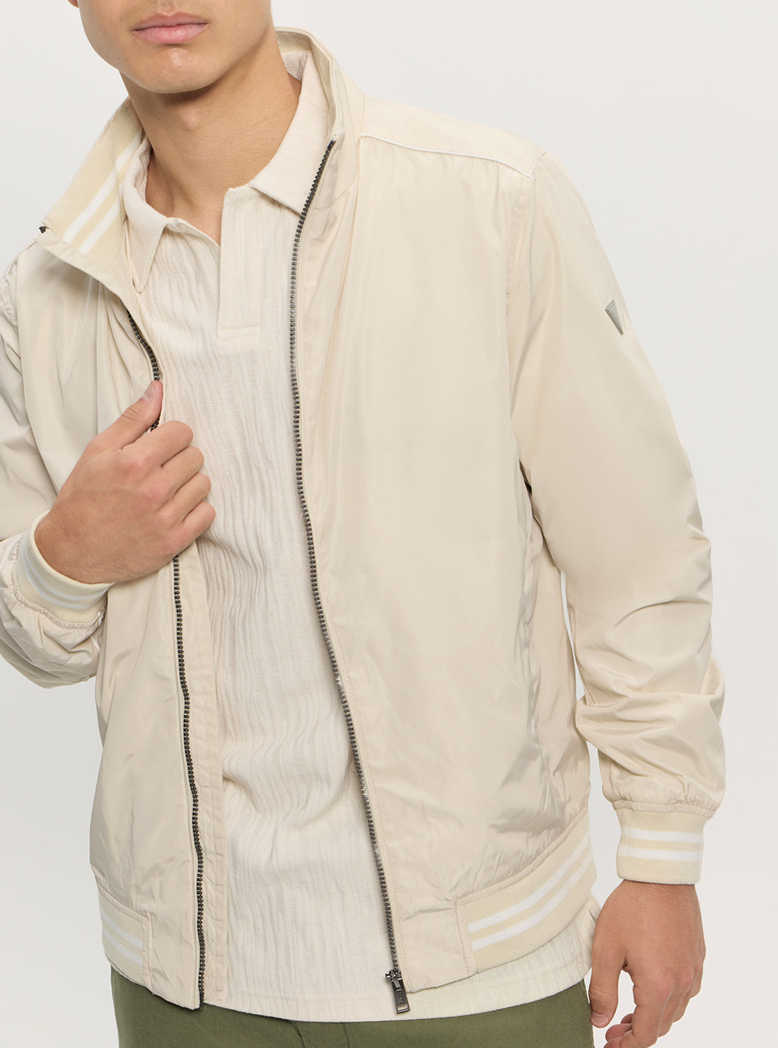 GUESS Mens Eco Beige Urban Satin Bomber Jacket M5GL28WH762 Detail View_2