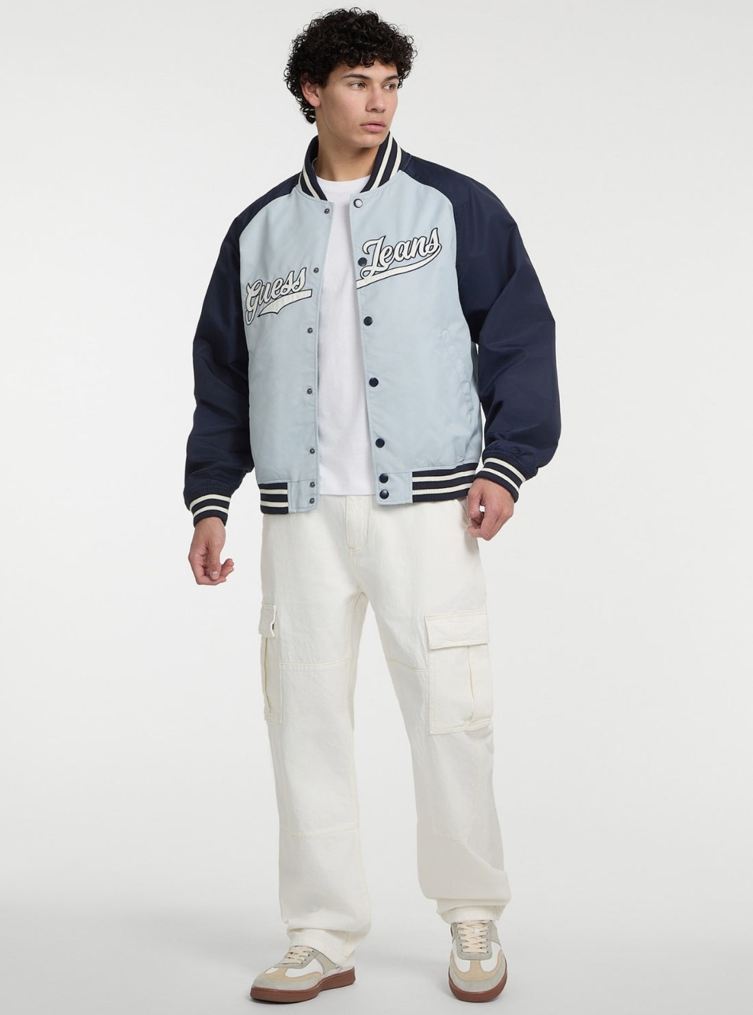 Guess Jeans Eco Blue Raglan Varsity Jacket M5GL32WHAA2 Full View