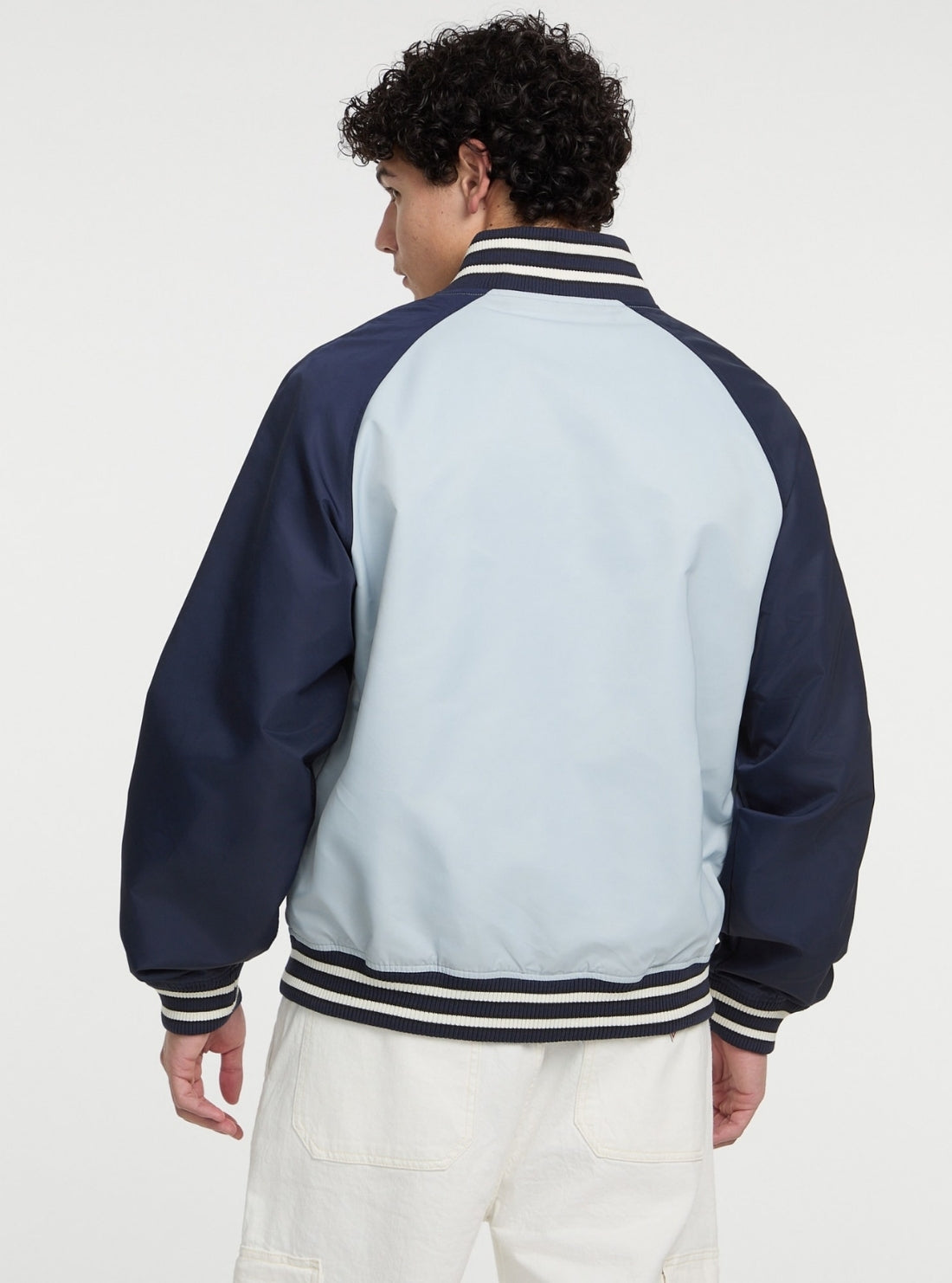 Guess Jeans Eco Blue Raglan Varsity Jacket M5GL32WHAA2 Back View