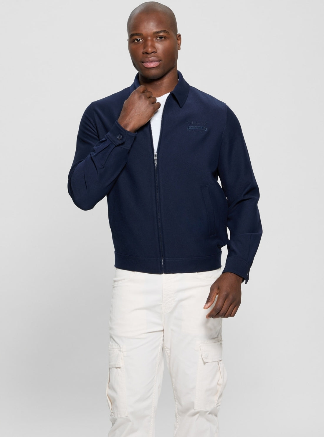 GUESS Mens Eco Blue Twill Fine Jacket M5GL38WHAO2 Front View 